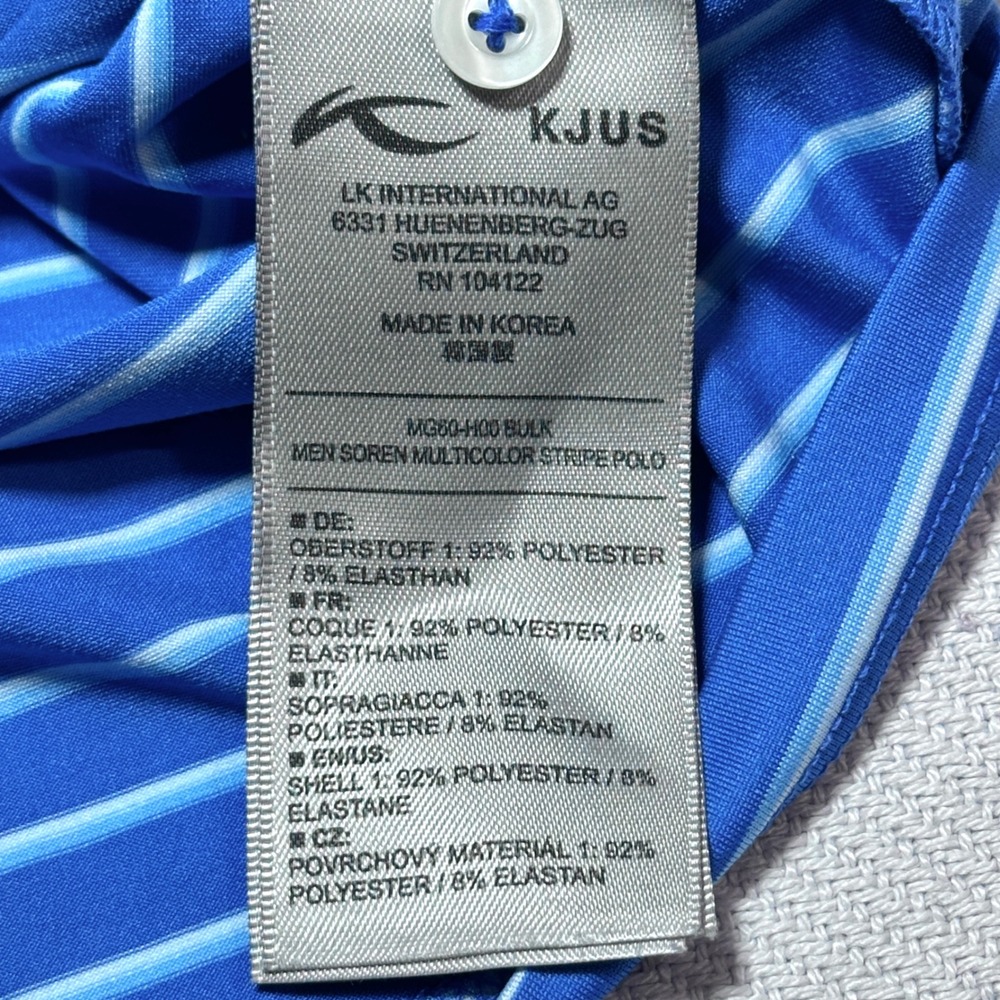 KJUS Soren Stripe Golf Polo Shirt Mens 48 Small Blue Performance Westmoreland CC - Picture 5 of 10